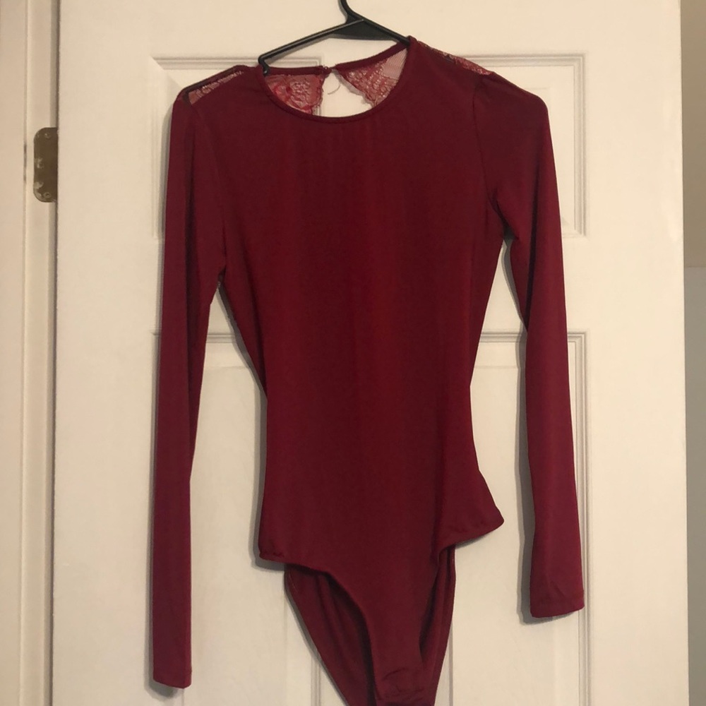 Lace back body suit-burgundy